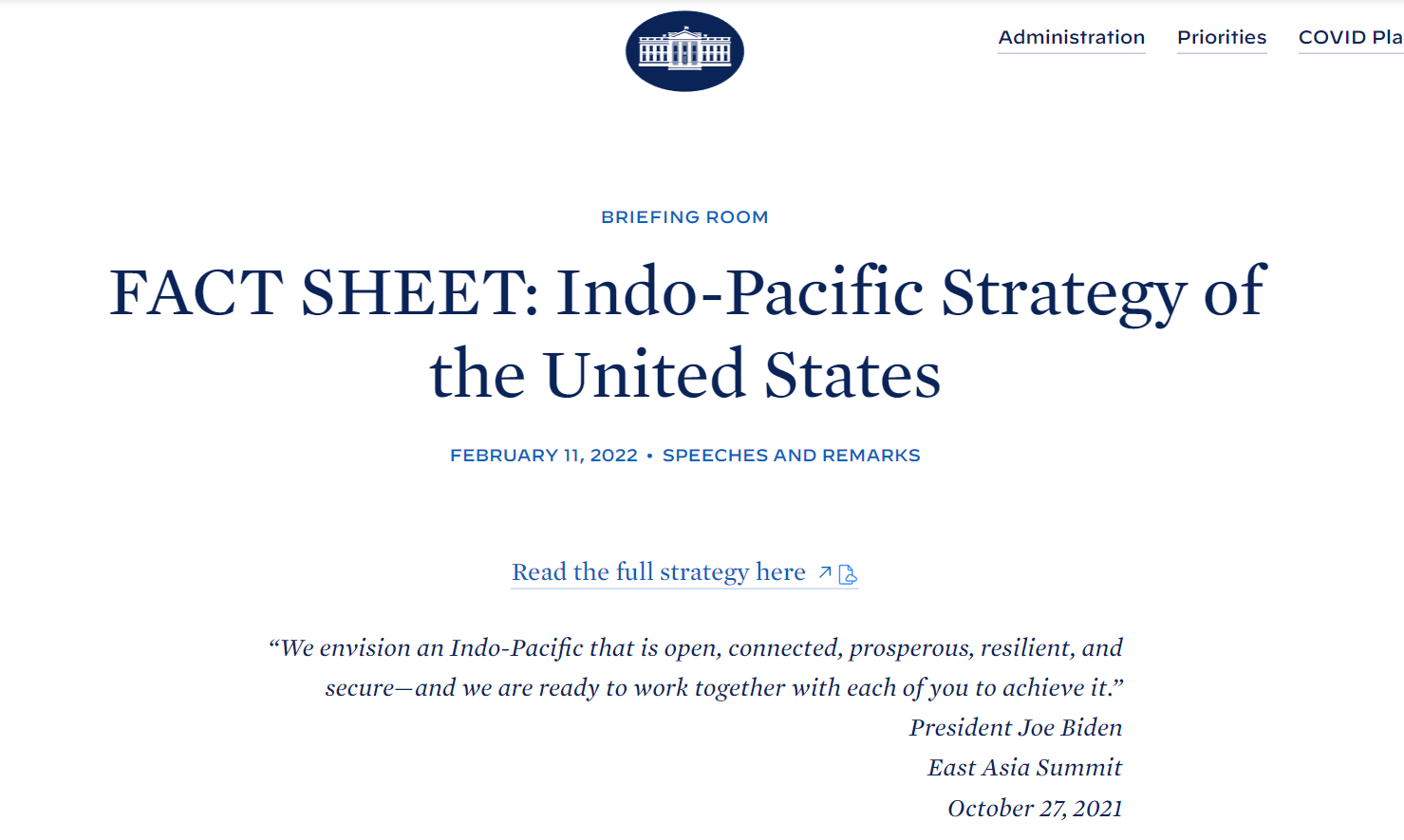 2/17 美國印太戰略報告（上）：印度或成最大贏家